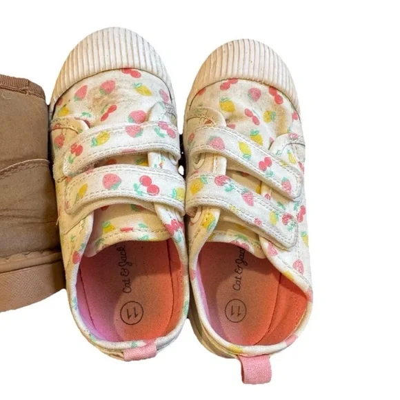 Girls Brown Boots And Cherry & Lemon Cat & Jack Strap  Sneakers Size 11 - Picture 3 of 5